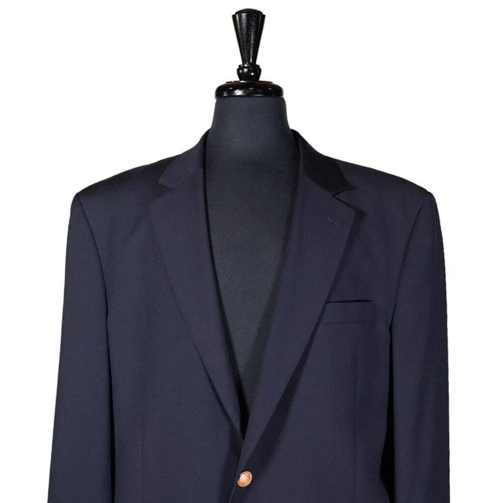 Jos. A. Bank Mens Blazer Blue 100% Wool Gold 2 Button Suit Jacket Sport Coat 44L